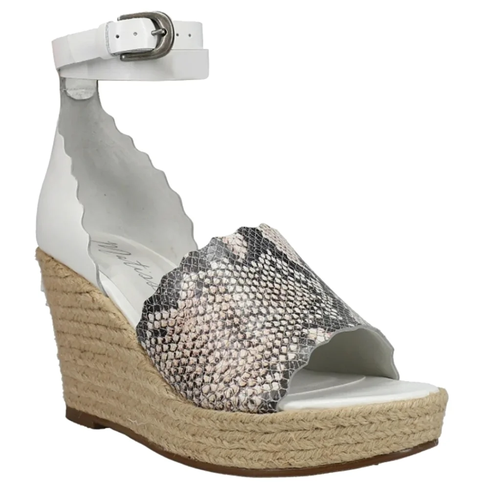Anthropologie Matisse Roma White Leather Snakeskin Embossed Wedge Sandals Size 9